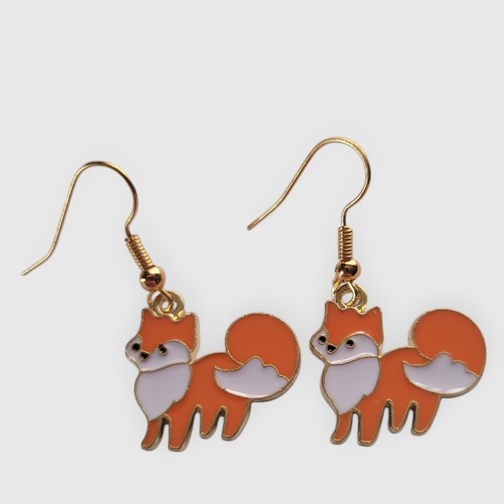 Feeling Foxy? Cute Orange Fox Enamel Drop Earrings
